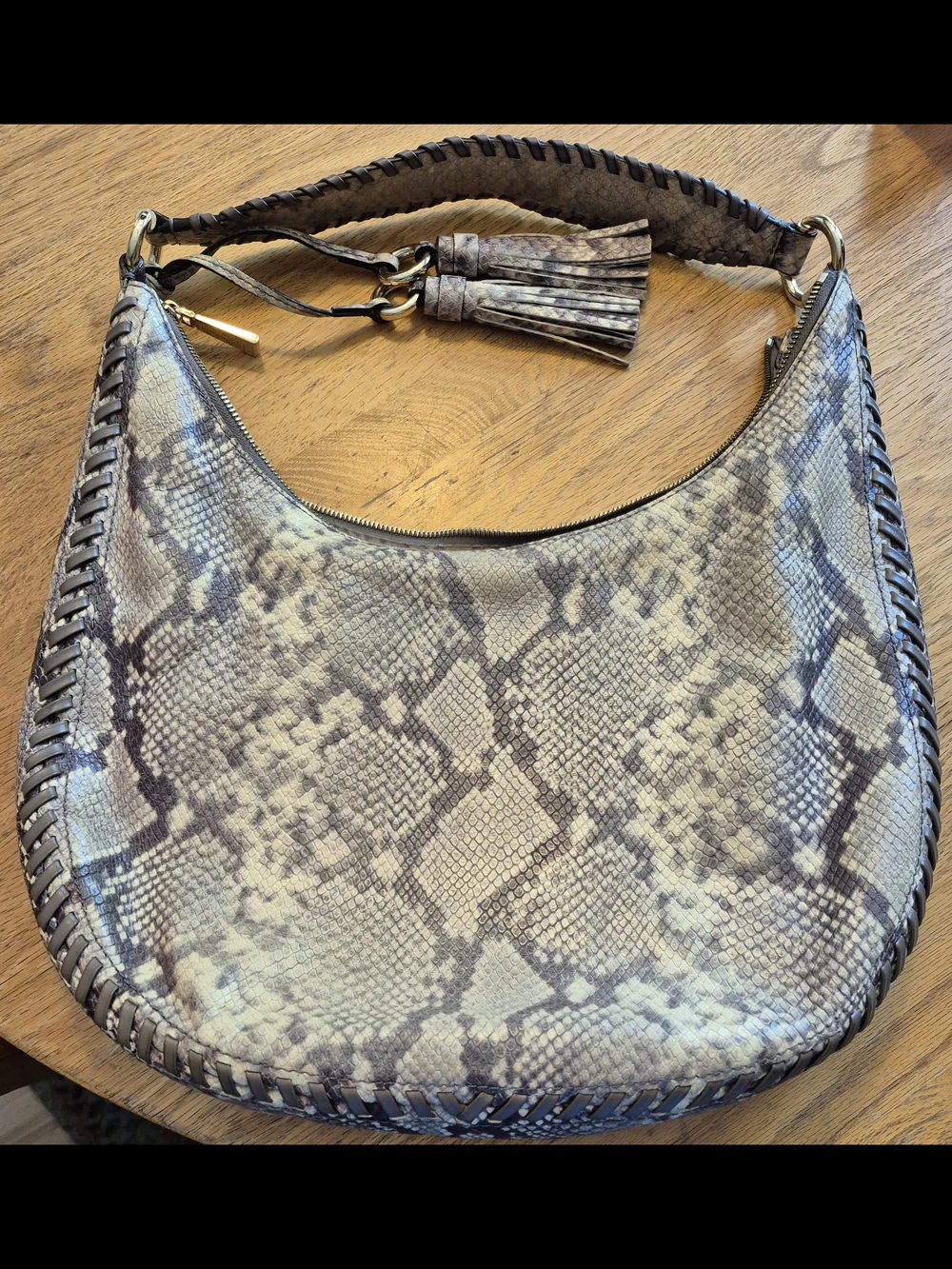 Michael Kors Gray Snakeskin-Print Hobo Bag